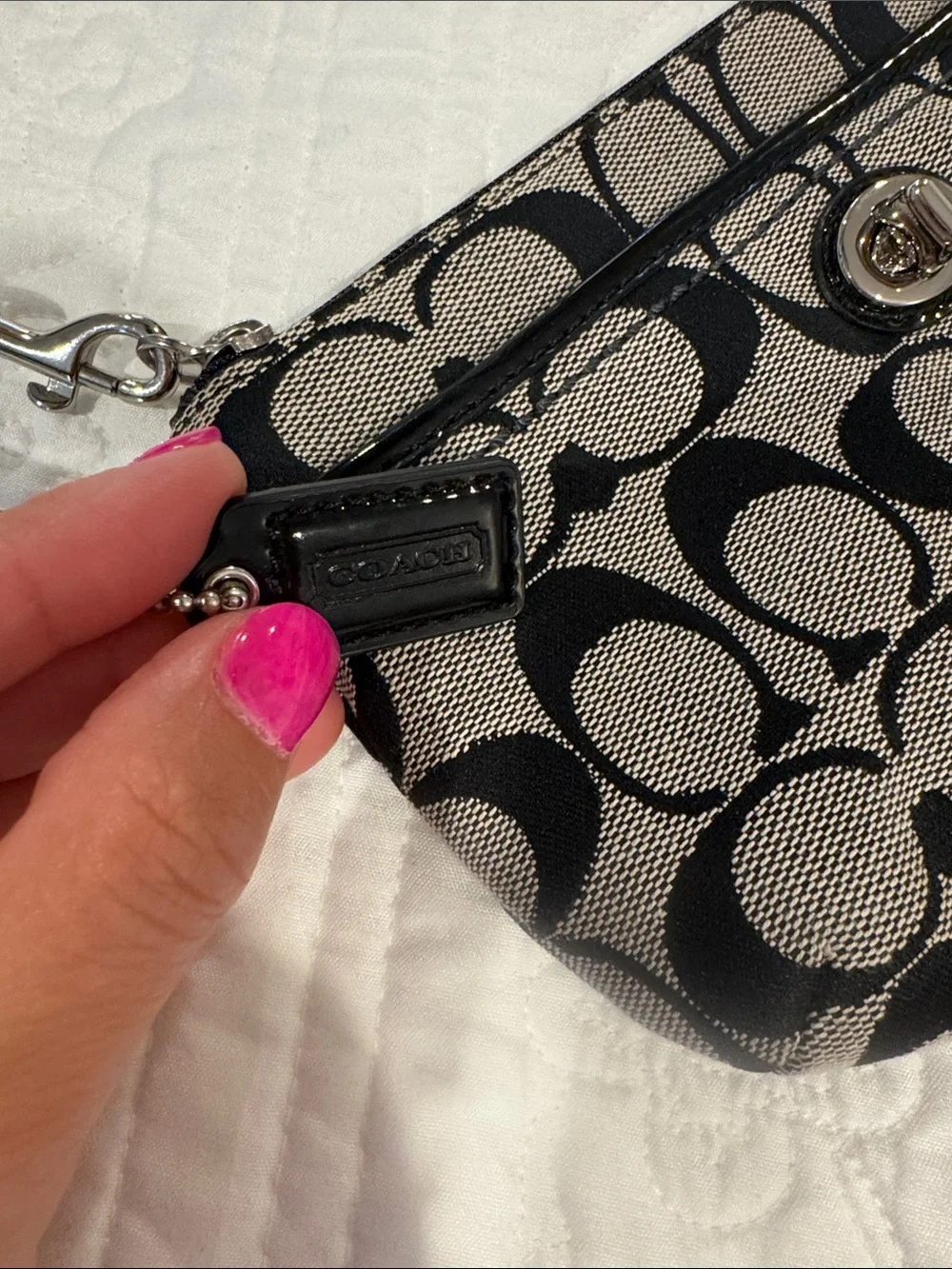 New Coach Signature Canvas Wristlet in Black  with Turnlock